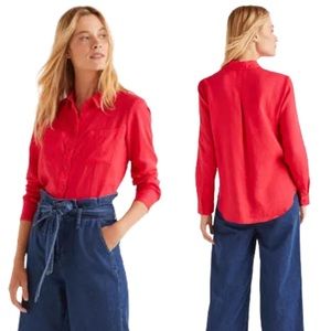 Boden "The Linen" Button Front Shirt Hibiscus 4P